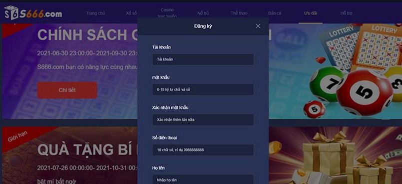 Đăng ký để trở thành thành viên của S666